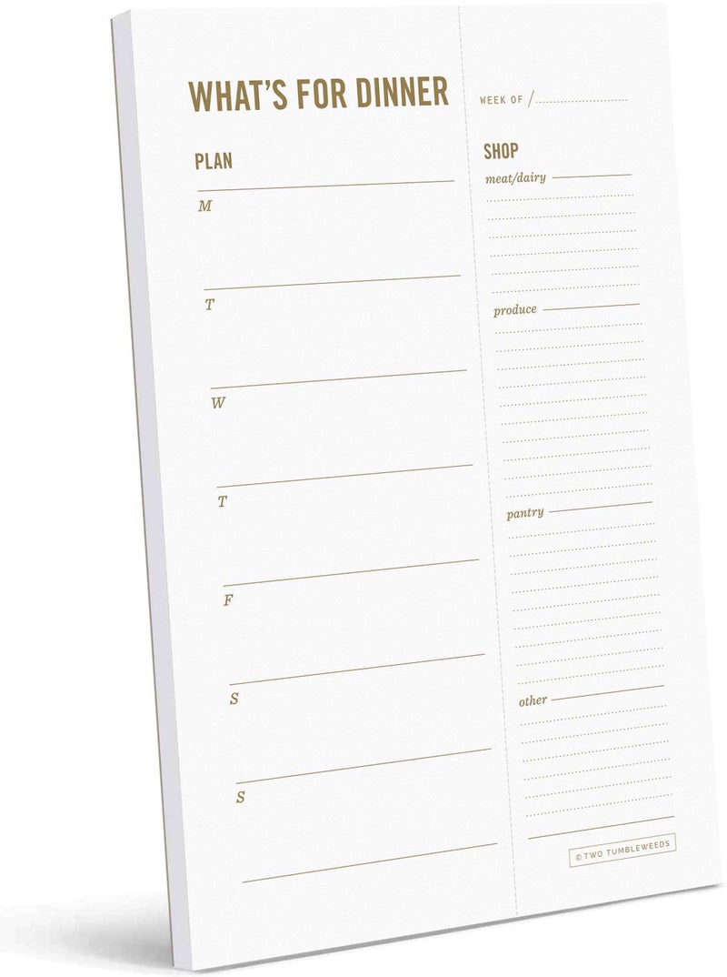 Two Tumbleweeds Meal Planning Pad - ""What's for Dinner?"" Weekly Meal Planner and Grocery List with Tear off Shopping List and fridge magnet - Family Dinner Menu & Meal Prep Plan - 6 x 9  - 50 sheets - Image 1